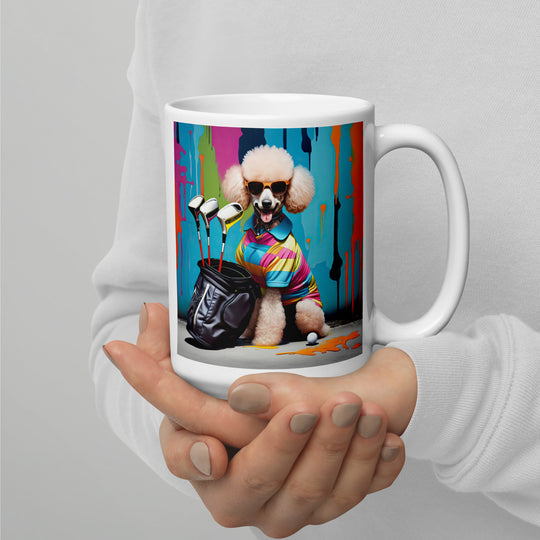 Poodle Golfer- White glossy mug v2
