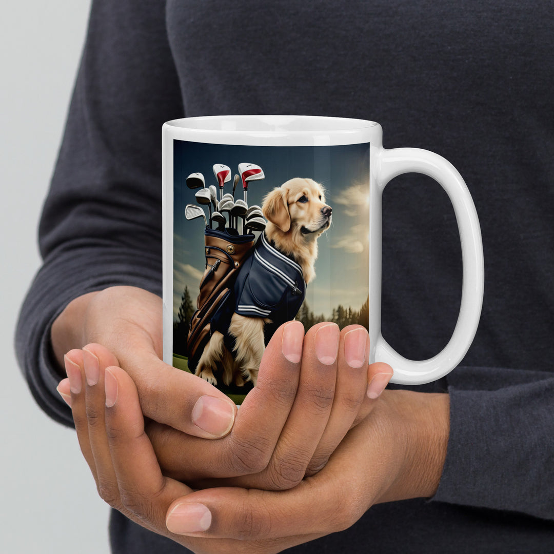 Golden Retriever Golfer- White glossy mug v6