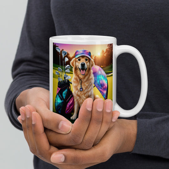 Golden Retriever Golfer- White glossy mug v10