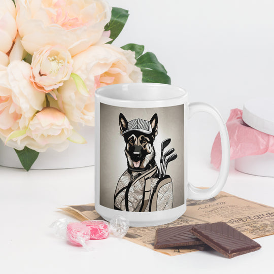 German Shepherd Golfer- White glossy mug V6