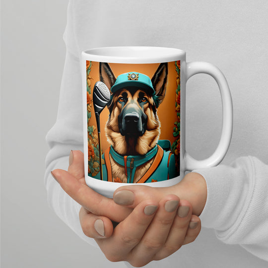 German Shepherd Golfer- White glossy mug V7