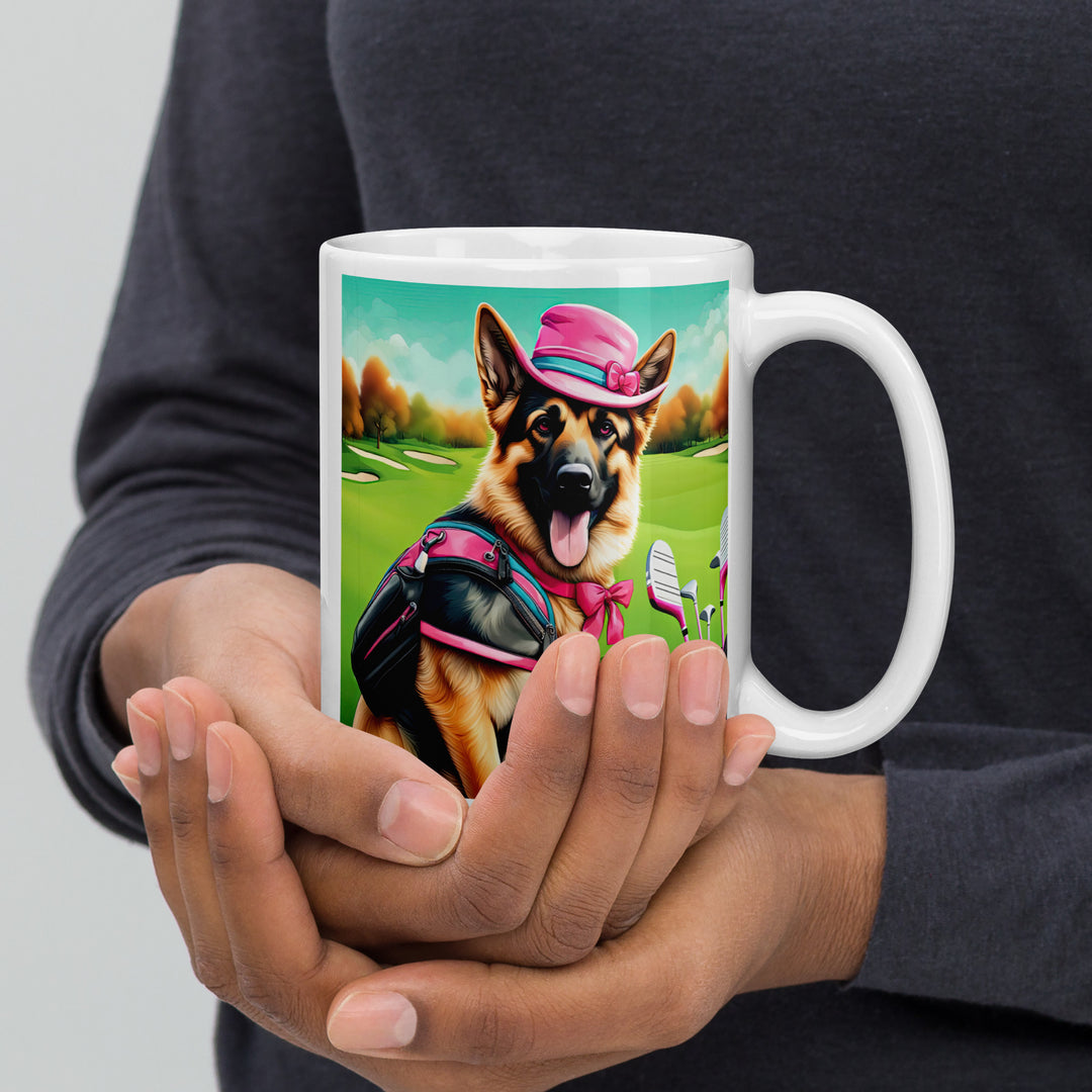 German Shepherd Golfer- White glossy mug V9