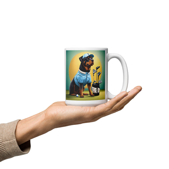 Rottweiler Golfer- White glossy mug v3