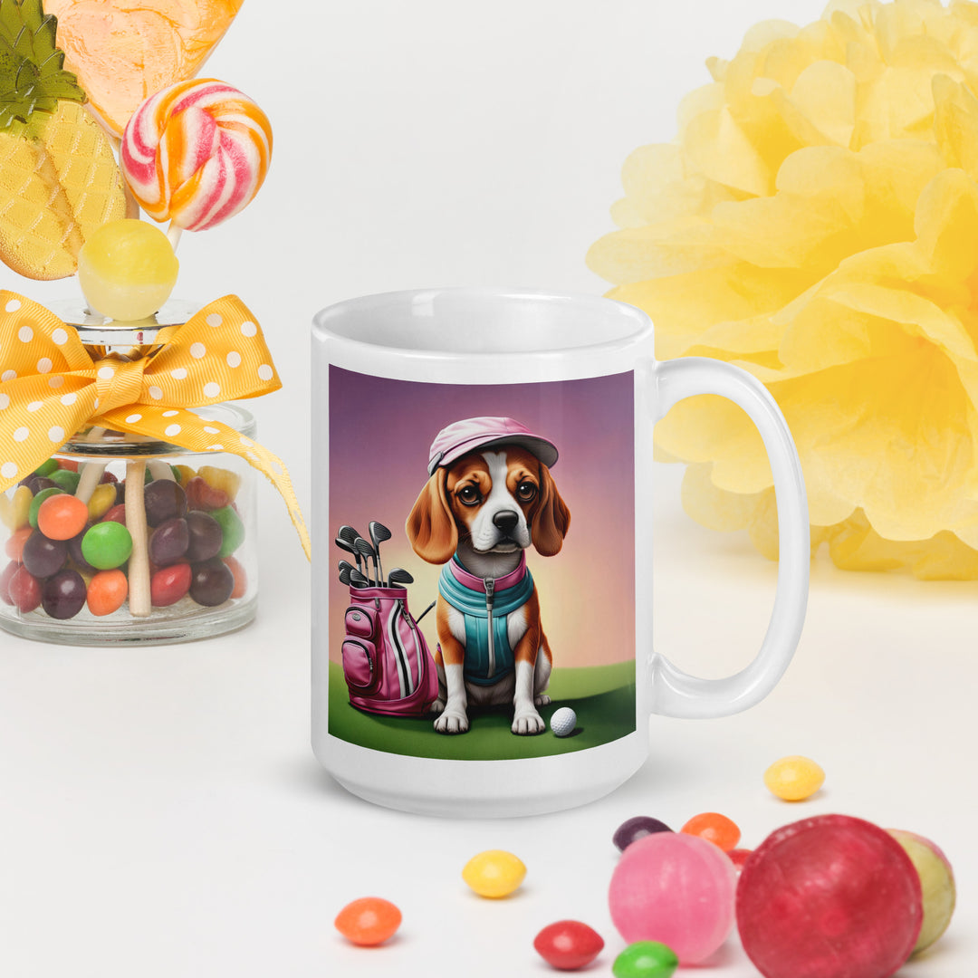 Beagle Golfer- White glossy mug v3