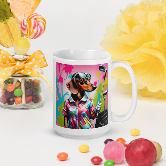 Dachshund Golfer- White glossy mug v2