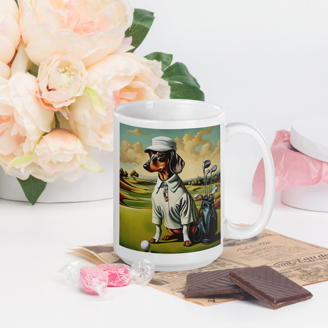 Dachshund Golfer- White glossy mug v3