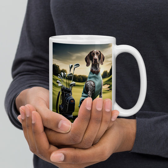German Shorthaired Pointer Golfer- White glossy mug v2