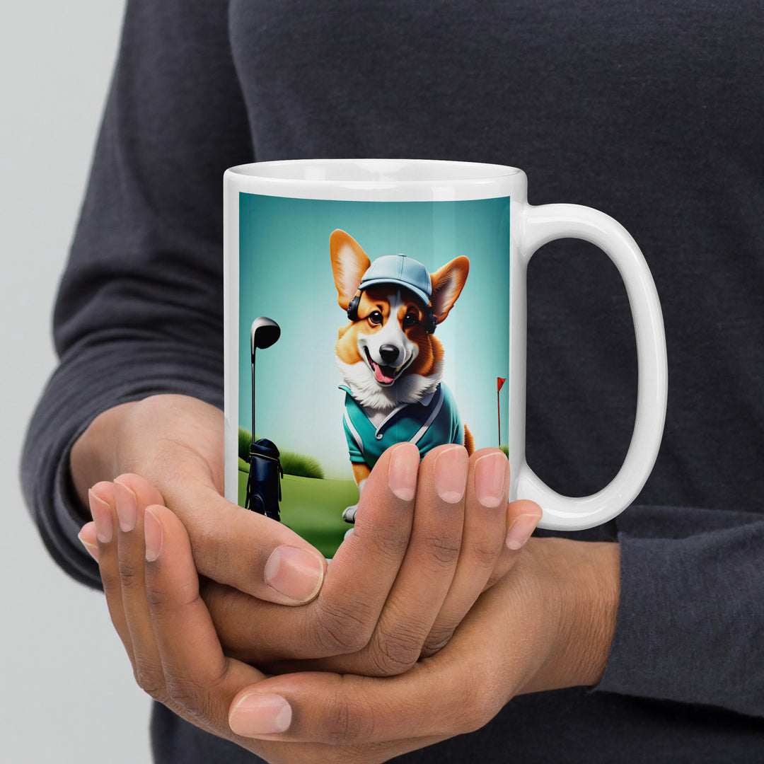 Pembroke Welsh Corgi Golfer- White glossy mug