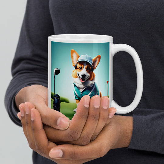 Pembroke Welsh Corgi Golfer- White glossy mug