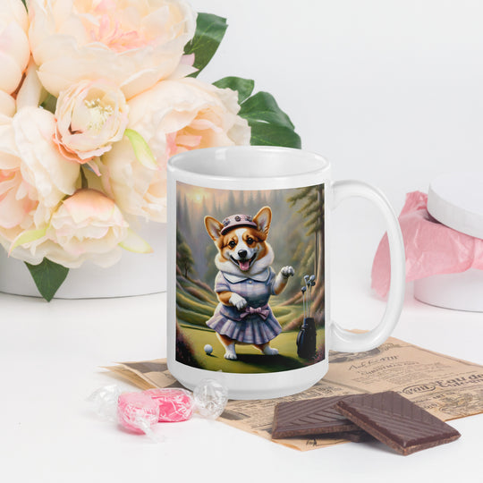 Pembroke Welsh Corgi Golfer- White glossy mug v2