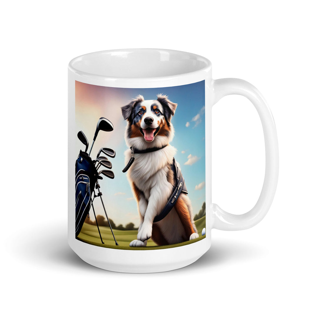 Australian Shepherd Golfer- White glossy mug