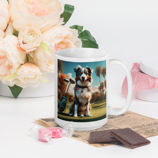 Australian Shepherd Golfer- White glossy mug v2