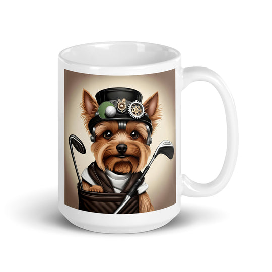 Yorkshire Terrier Golfer- White glossy mug v3