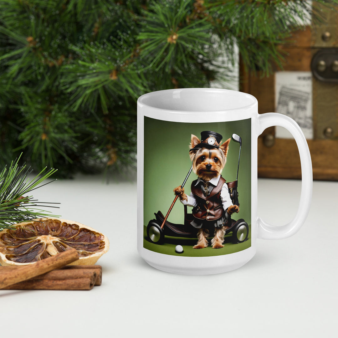 Yorkshire Terrier Golfer- White glossy mug v4