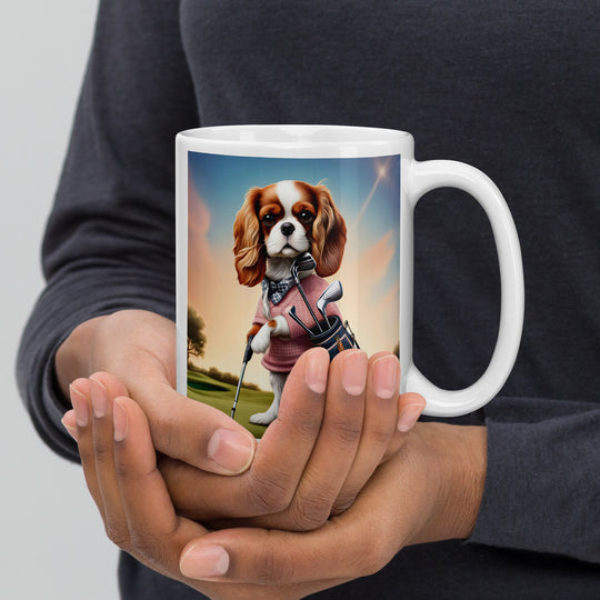 Cavalier King Charles Spaniel Golfer- White glossy mug v2