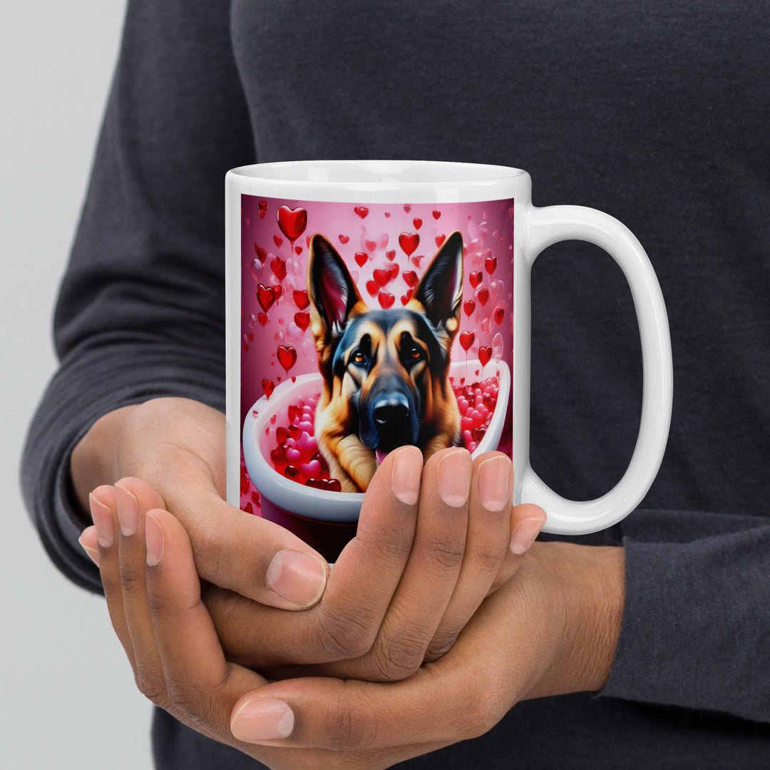 German Shepherd Romantic- White glossy mug