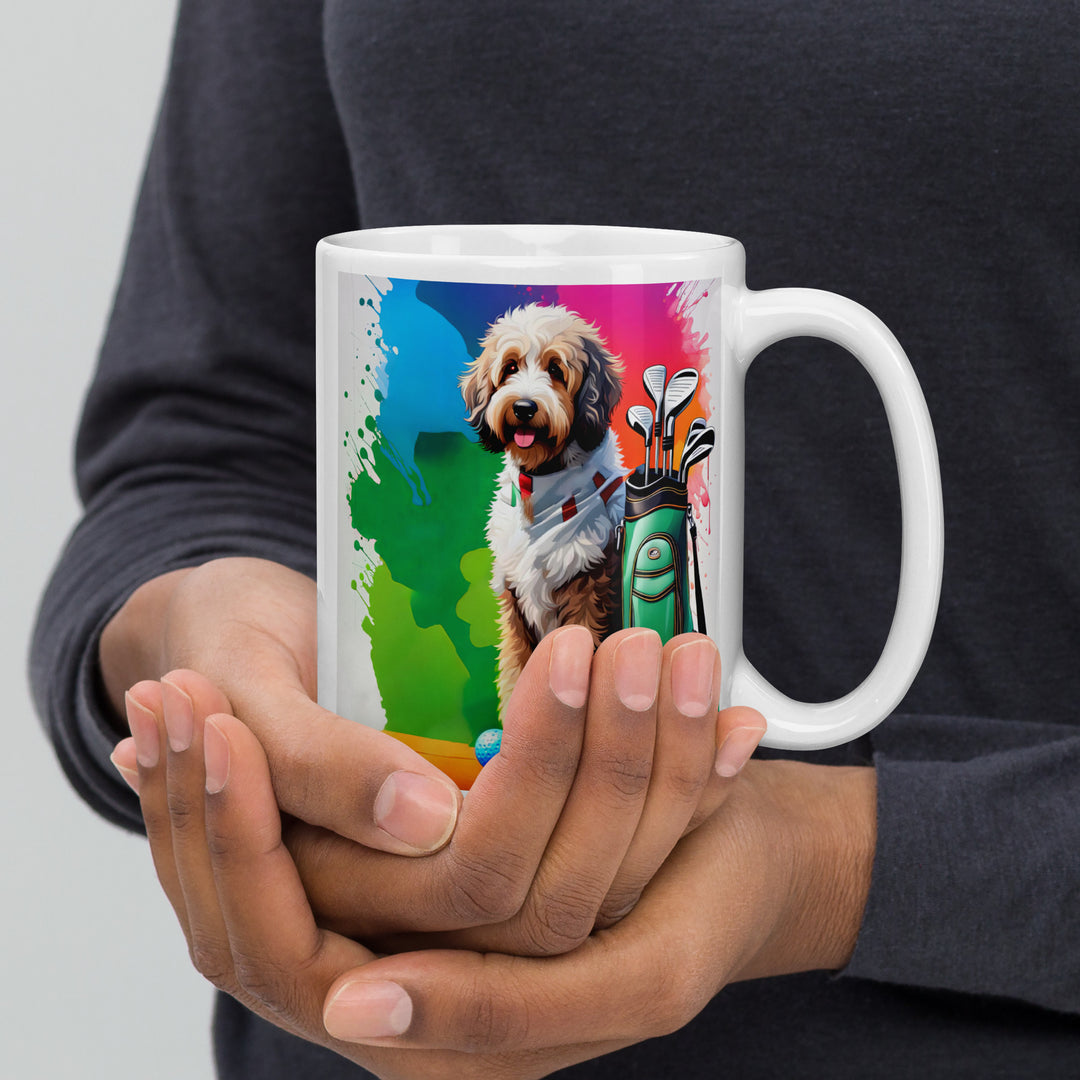 Bernedoodle Golfer- White glossy mug v3