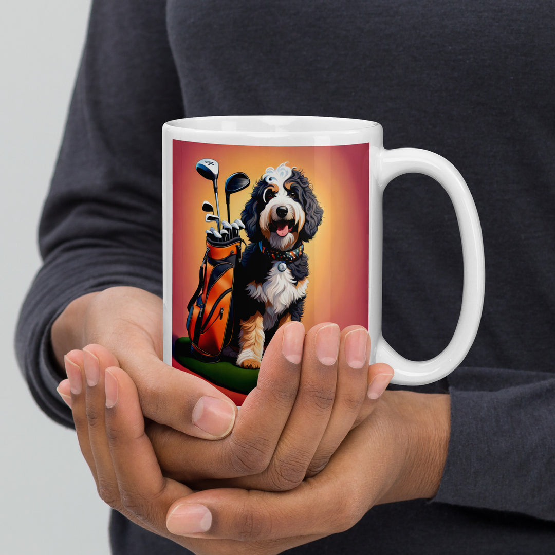 Bernedoodle Golfer- White glossy mug v5