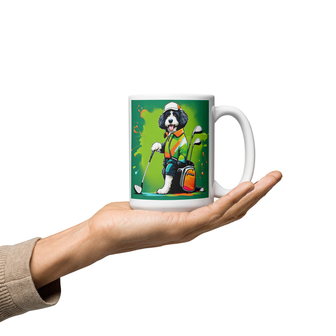 Bernedoodle Golfer- White glossy mug v8