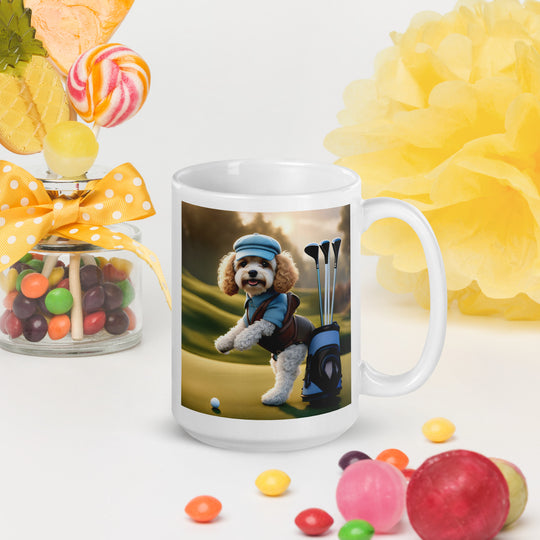 Cavapoo Golfer- White glossy mug v2