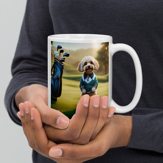 Cavapoo Golfer- White glossy mug v3