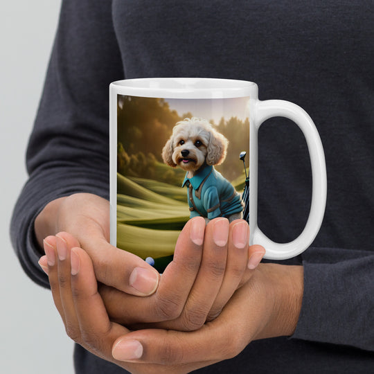 Cavapoo Golfer- White glossy mug v4