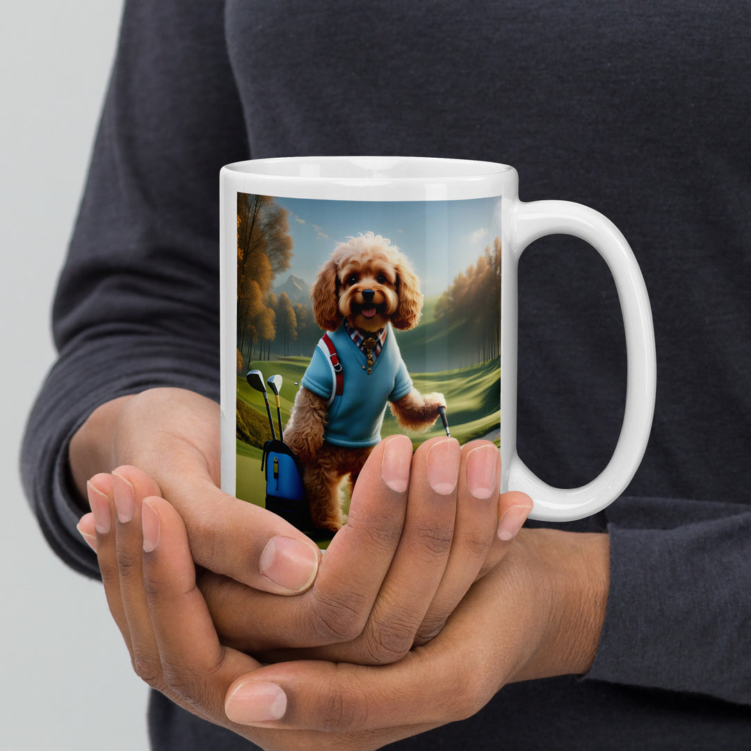 Cavapoo Golfer- White glossy mug v7