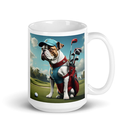 Catahoula Bulldog Golfer- White glossy mug