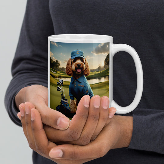 Cockapoo Golfer- White glossy mug v6