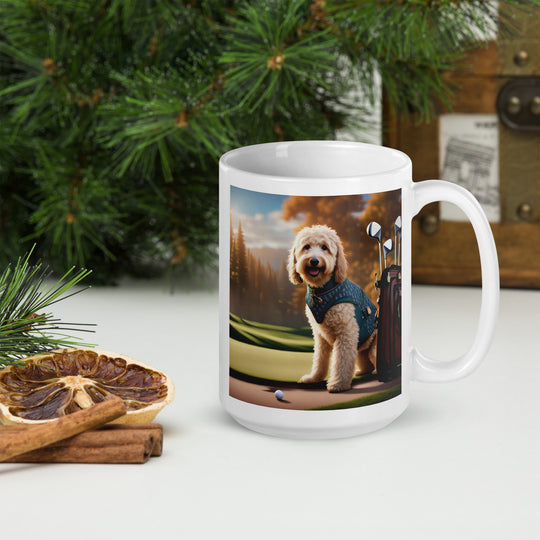 Goldendoodle Golfer- White glossy mug v4