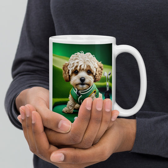 Maltipoo Golfer- White glossy mug v7