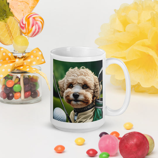 Maltipoo Golfer- White glossy mug v8