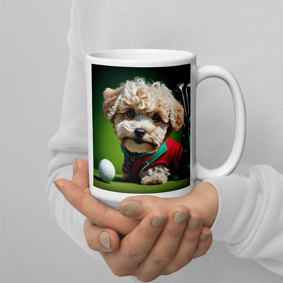 Maltipoo Golfer- White glossy mug v9