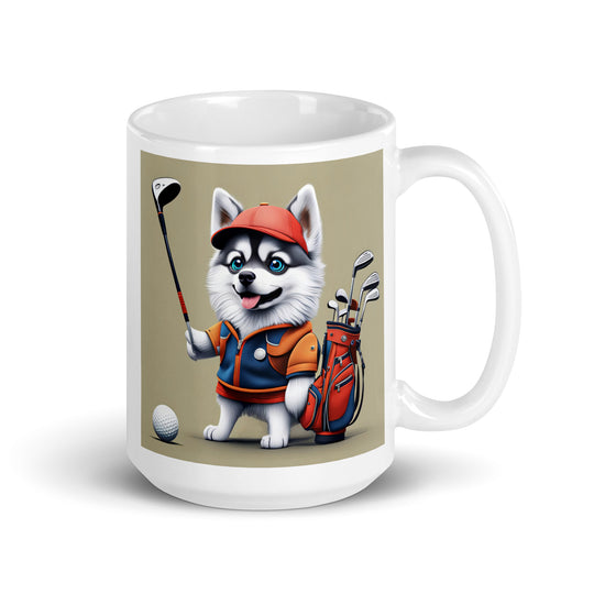 Pomsky Golfer- White glossy mug v14