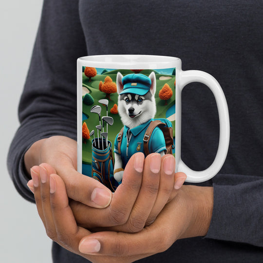 Pomsky Golfer- White glossy mug v15