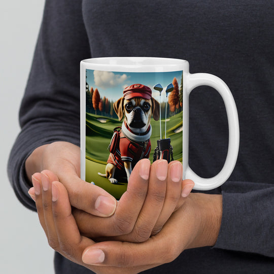 Puggle Golfer- White glossy mug v6