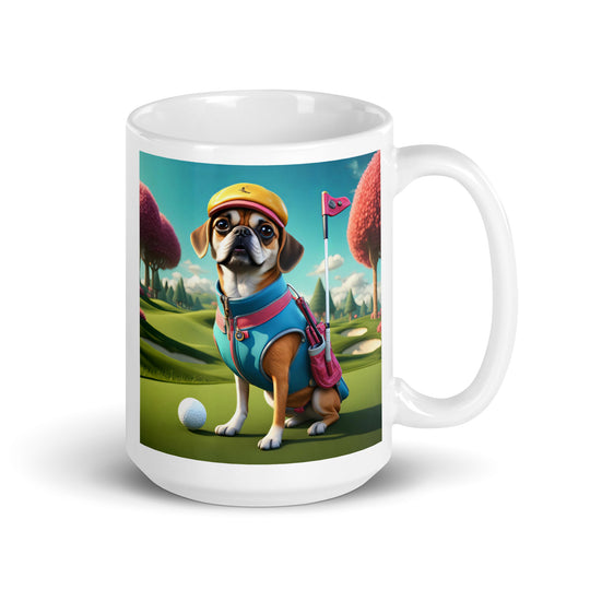 Puggle Golfer- White glossy mug v8