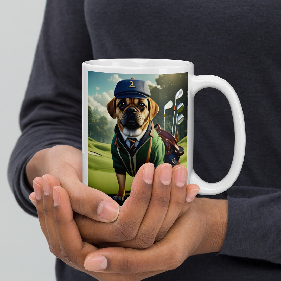 Puggle Golfer- White glossy mug v16