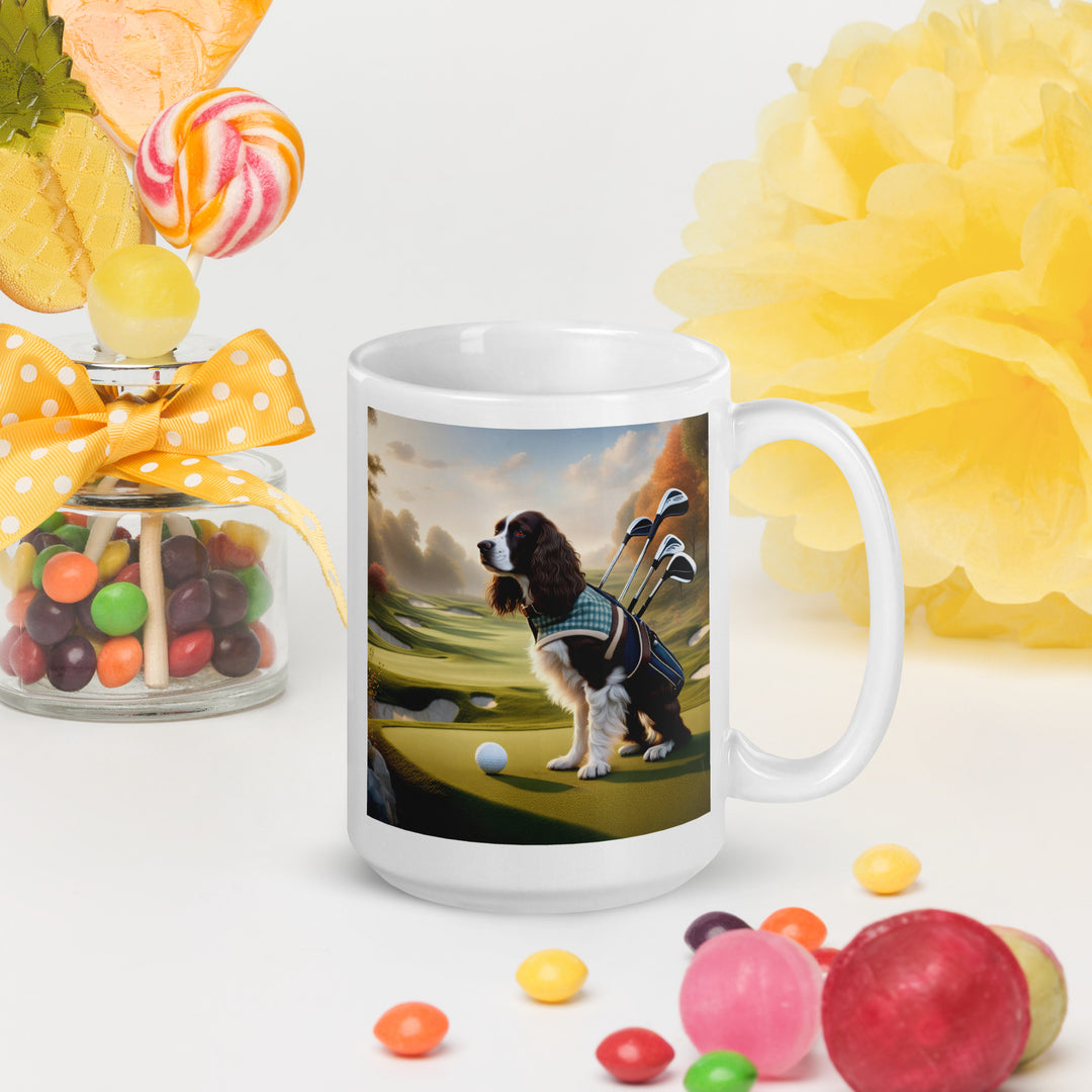 Sprocker Spaniel Golfer- White glossy mug v2