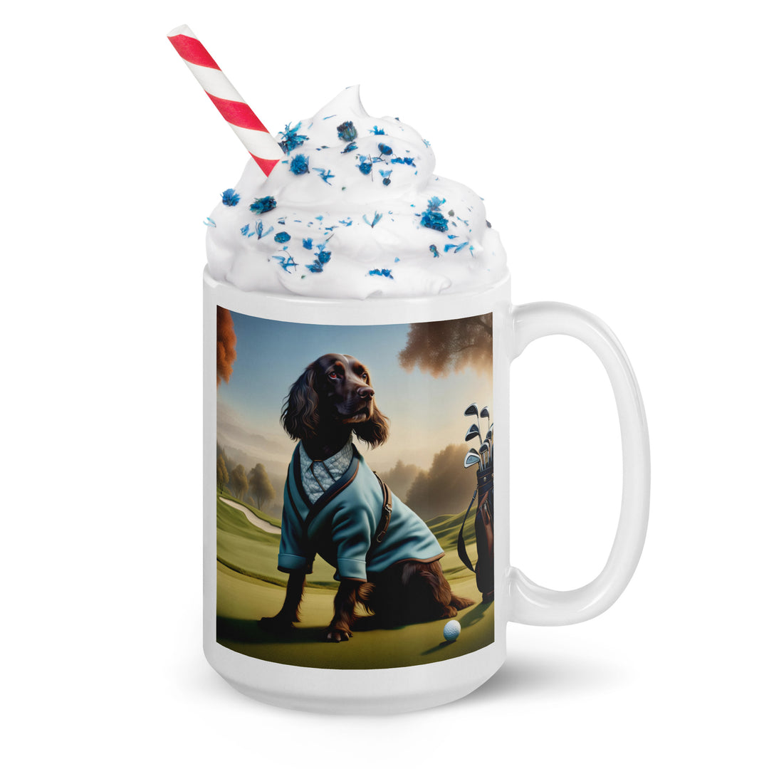 Sprocker Spaniel Golfer- White glossy mug v3