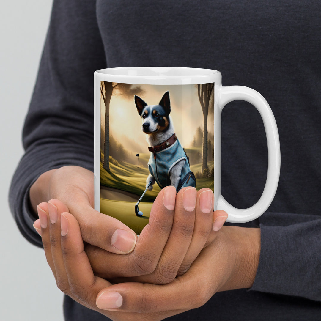 Texas Heeler Golfer- White glossy mug v2