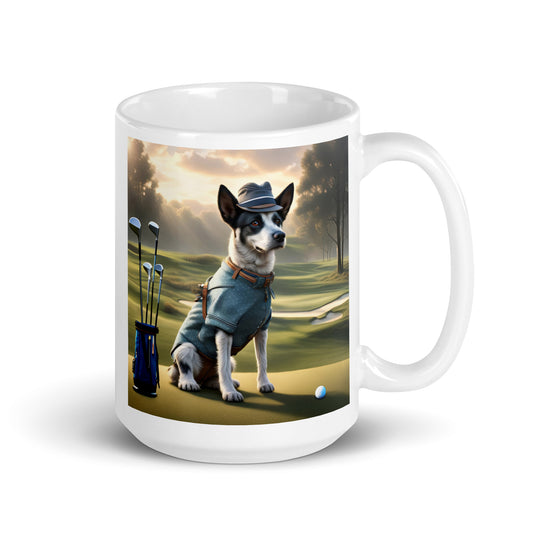 Texas Heeler Golfer- White glossy mug v8