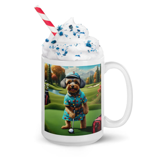 Yorkipoo Golfer- White glossy mug v8