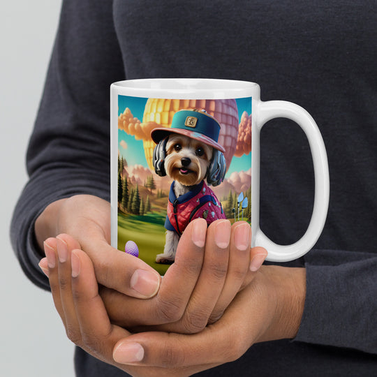 Yorkipoo Golfer- White glossy mug v9