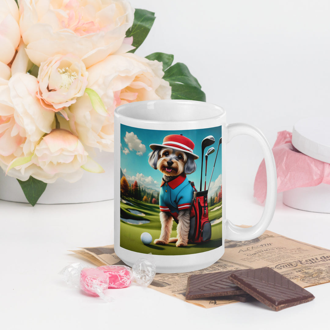 Yorkipoo Golfer- White glossy mug v13