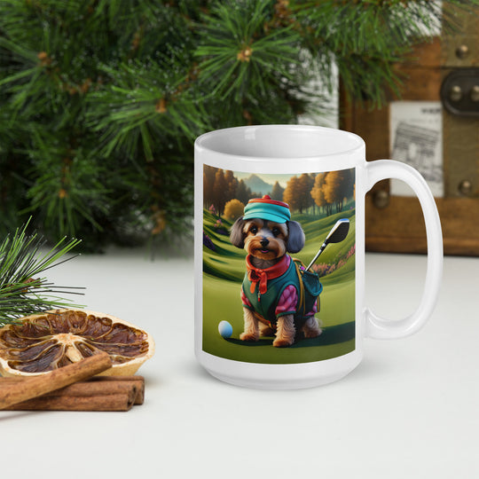 Yorkipoo Golfer- White glossy mug v14