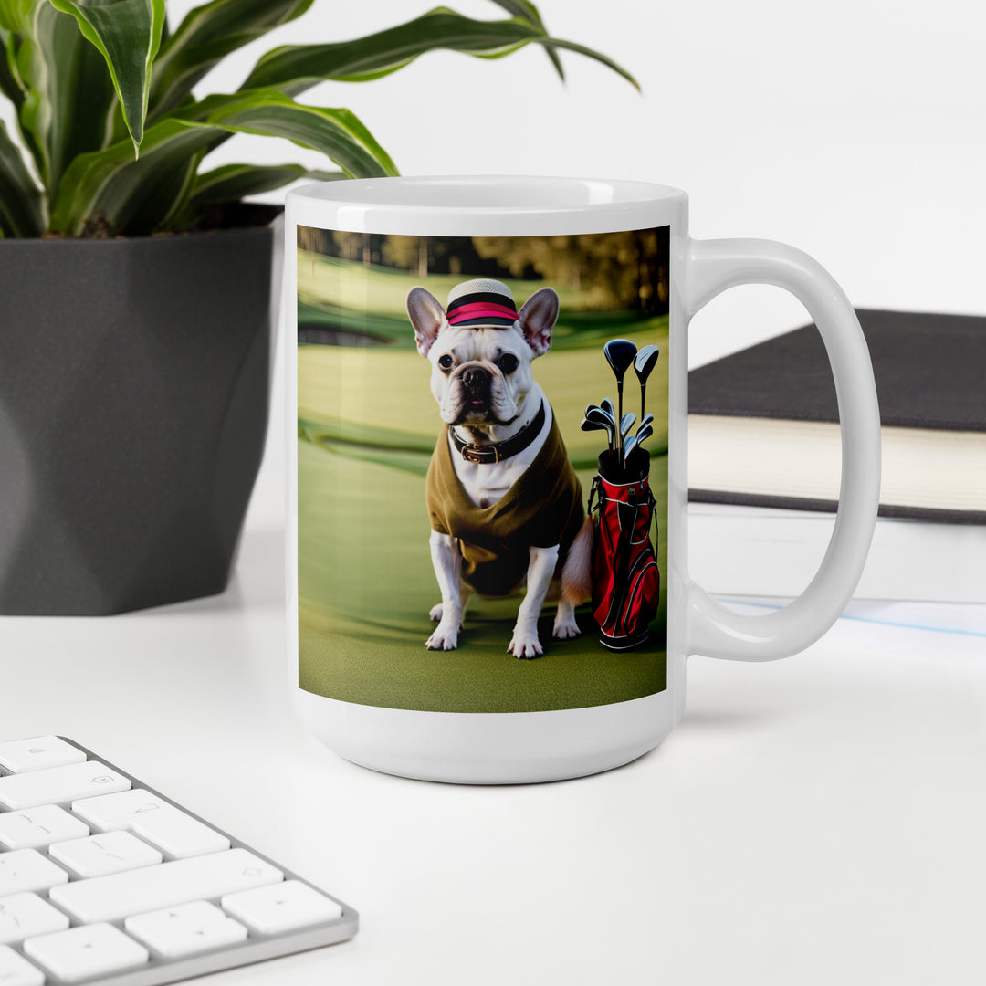 White glossy mug-French Bulldog Golfer V19