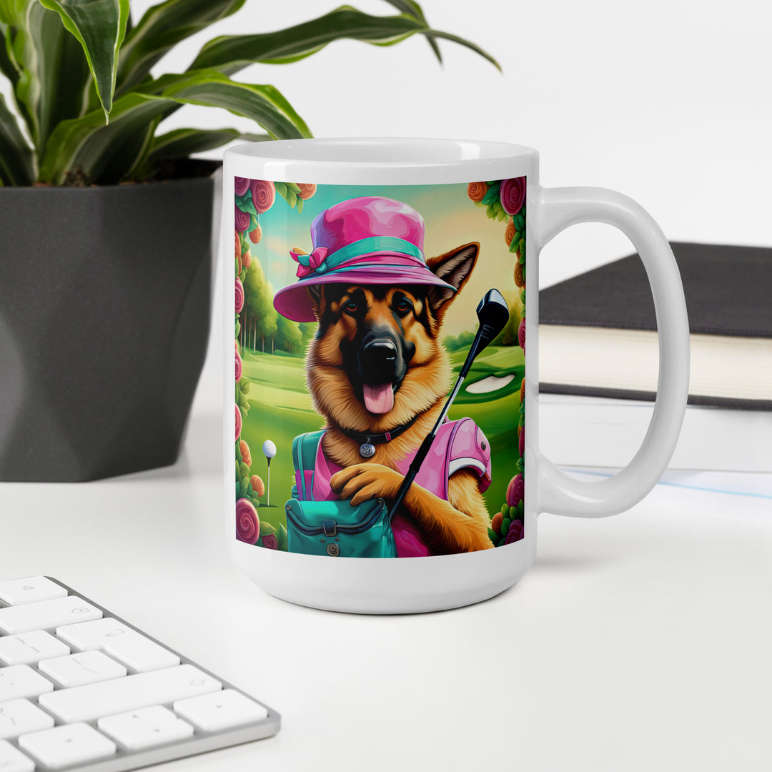 German Shepherd Golfer- White glossy mug v4