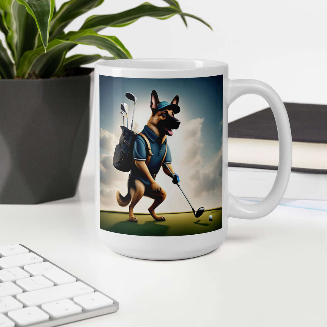 German Shepherd Golfer- White glossy mug V5