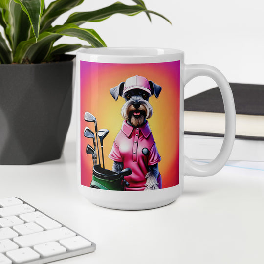 Miniature Schnauzer Golfer- White glossy mug